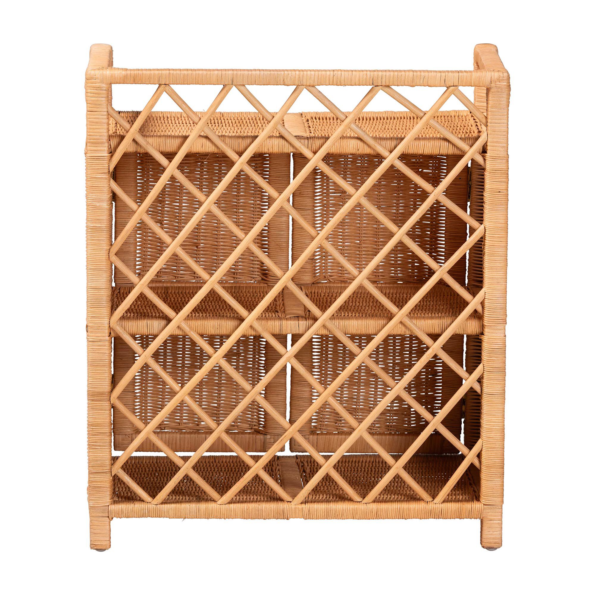 Hendrina Natural Rattan and Mahogany Wood 3-Tier Shoe Cabinet, HONEY, alternate image number 5