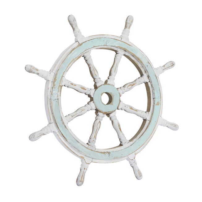 White Coastal Ship Wheel Wood Wall Décor, , alternate image number 2