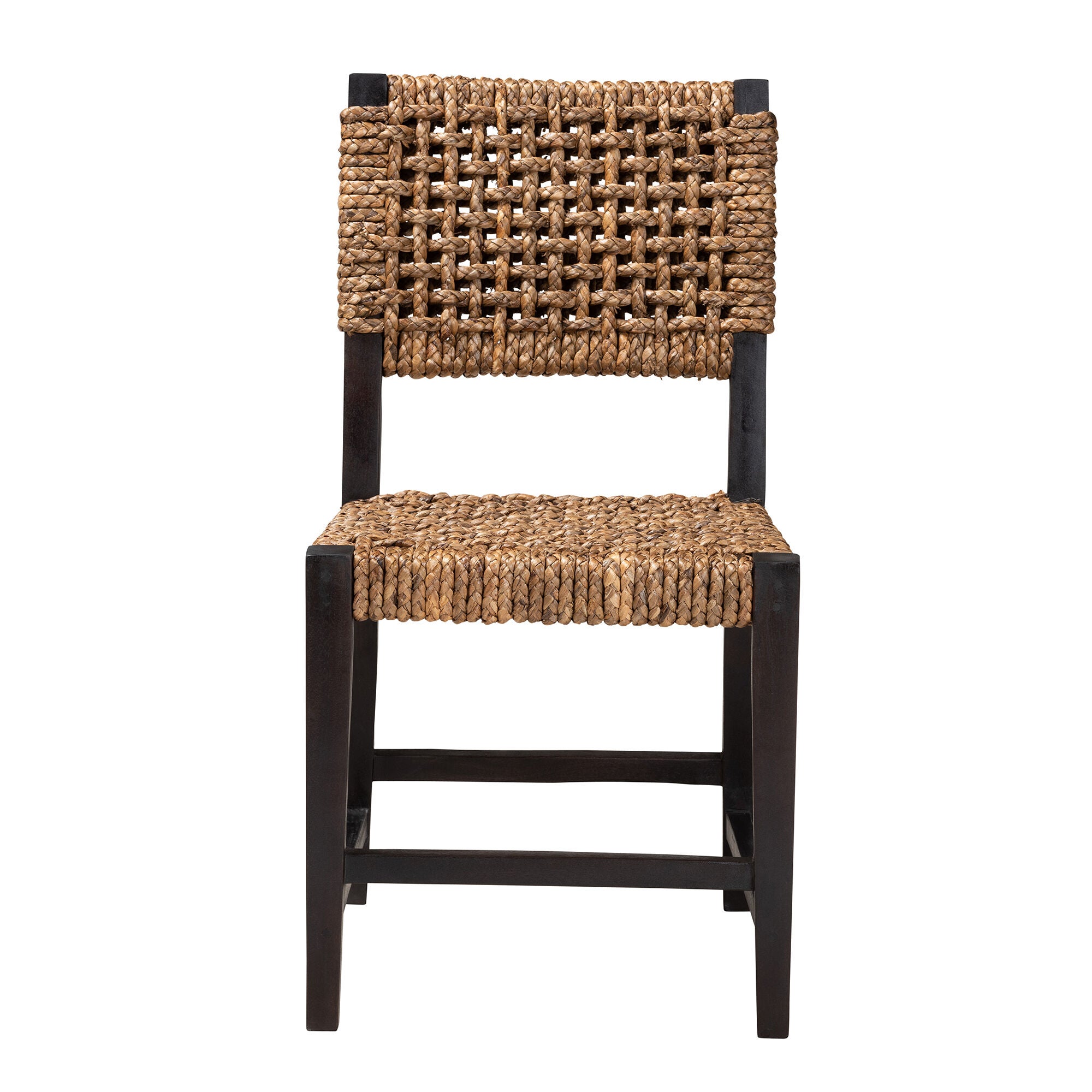 Alise Modern Bohemian Dark Brown Mahogany Wood and Seagrass Dining Chair, BROWN, alternate image number 3