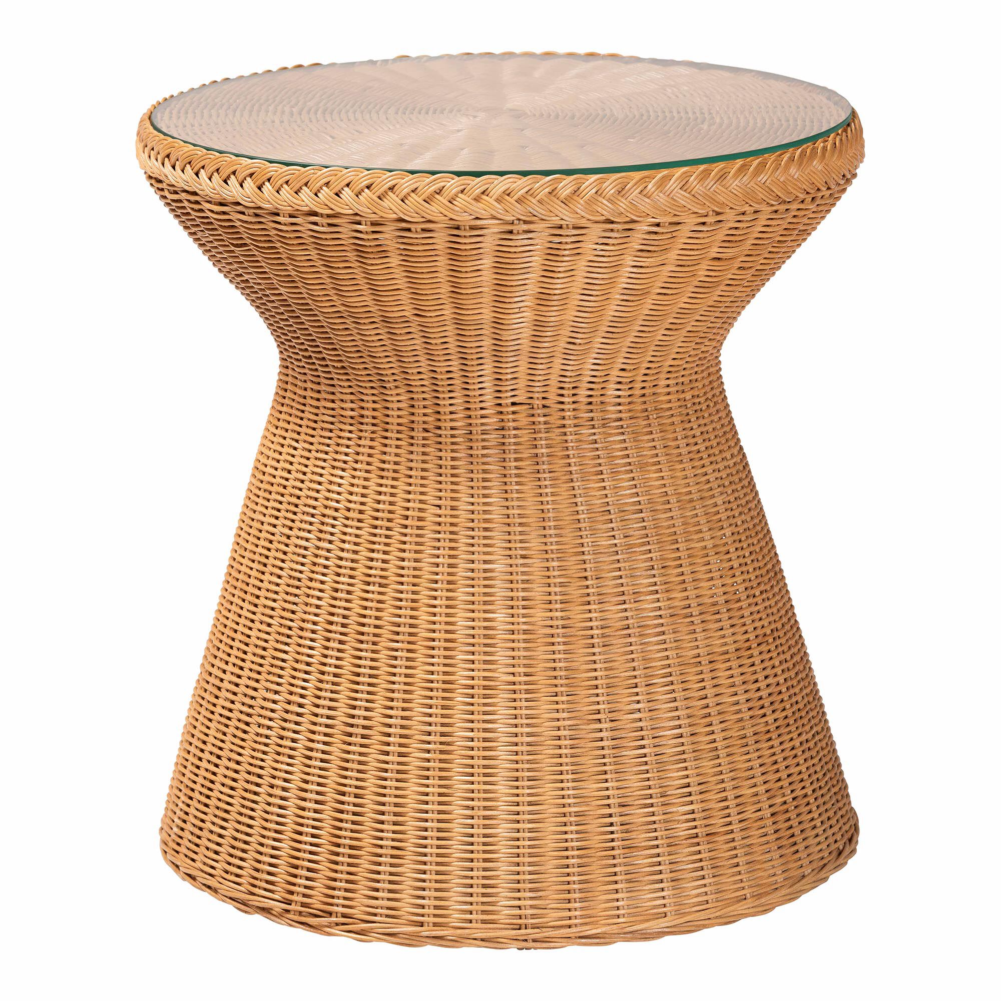 Nina Bohemian Light Honey Braided Rattan End Table with Glass Tabletop, NATURAL, alternate image number 1