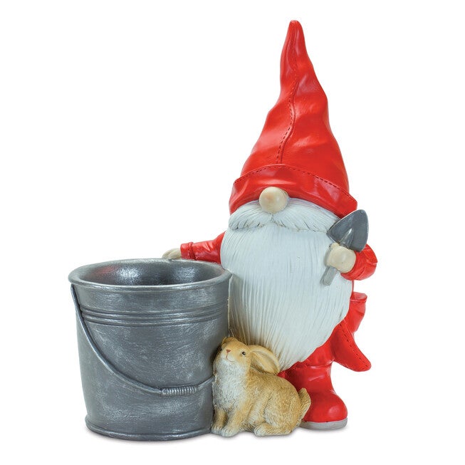Raincoat Garden Gnome Statue With Bucket Planter 24.75 inchesH, RED, hi-res image number null