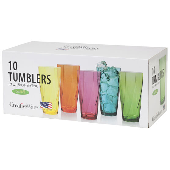 Creative Ware Twist Set of 10 - 24 oz Acrylic Tumblers, ASSORTED, hi-res image number null