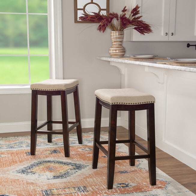 Claridge Linen Upholstered Seat Bar Stool, , alternate image number null