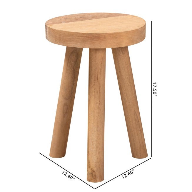 Terah Mid-Century Modern Natural Brown Teak Wood Ottoman Footstool, , alternate image number null