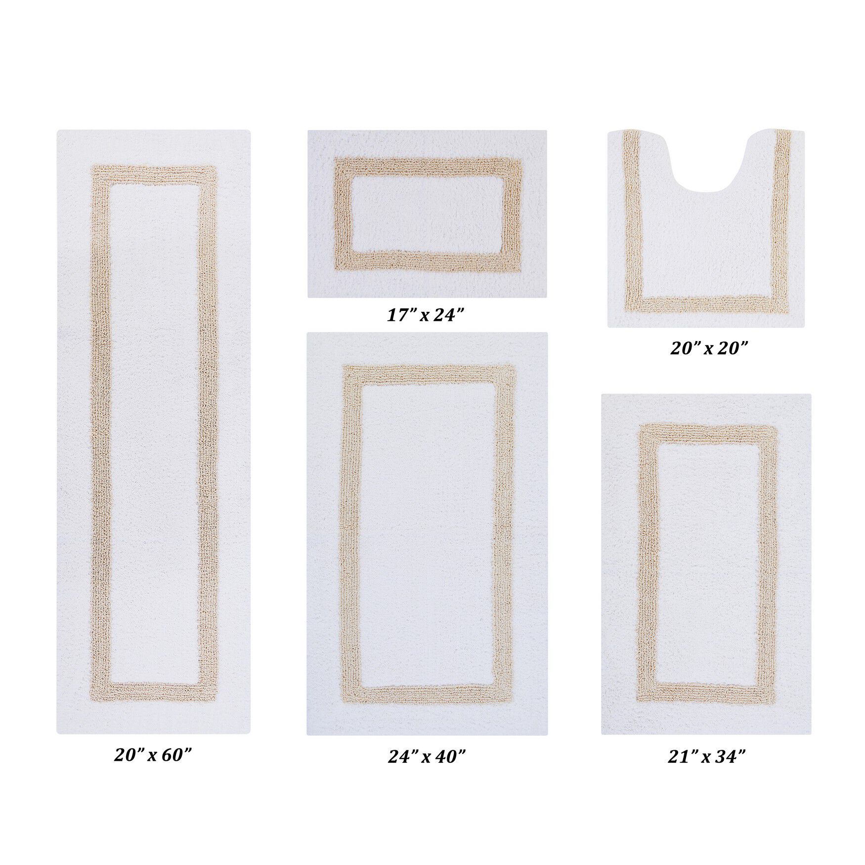 Hotel Collections Bath Mat Rug 5 Piece Set (17 inches X 24 inches | 20 inches X 20 inches | 21 inches X 34 inches | 24 inches X 40 inches | 20 inches X 60 inches), WHITE SAND, hi-res image number 0