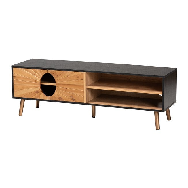 Chester Modern And Contemporary Two-Tone Dark And Natural Brown Finished Wood Tv Stand, DARK BROWN NATURAL BROWN GOLD, hi-res image number null