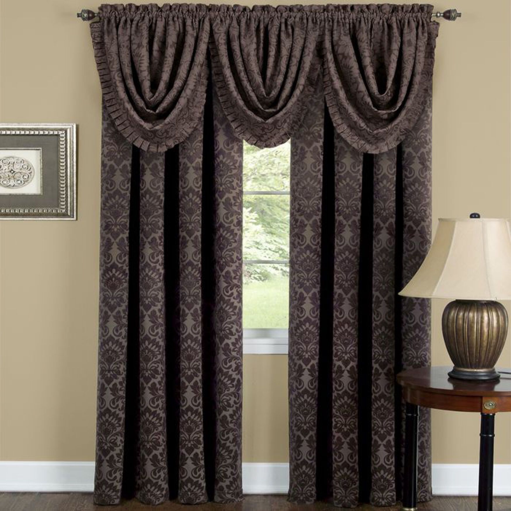 Sutton Window Curtain Panel, BROWN, hi-res image number 0