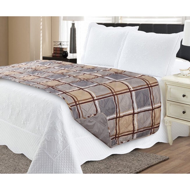 Plaid Reversible Quilted Bed Runner Protector, PLAID GREY, hi-res image number 0