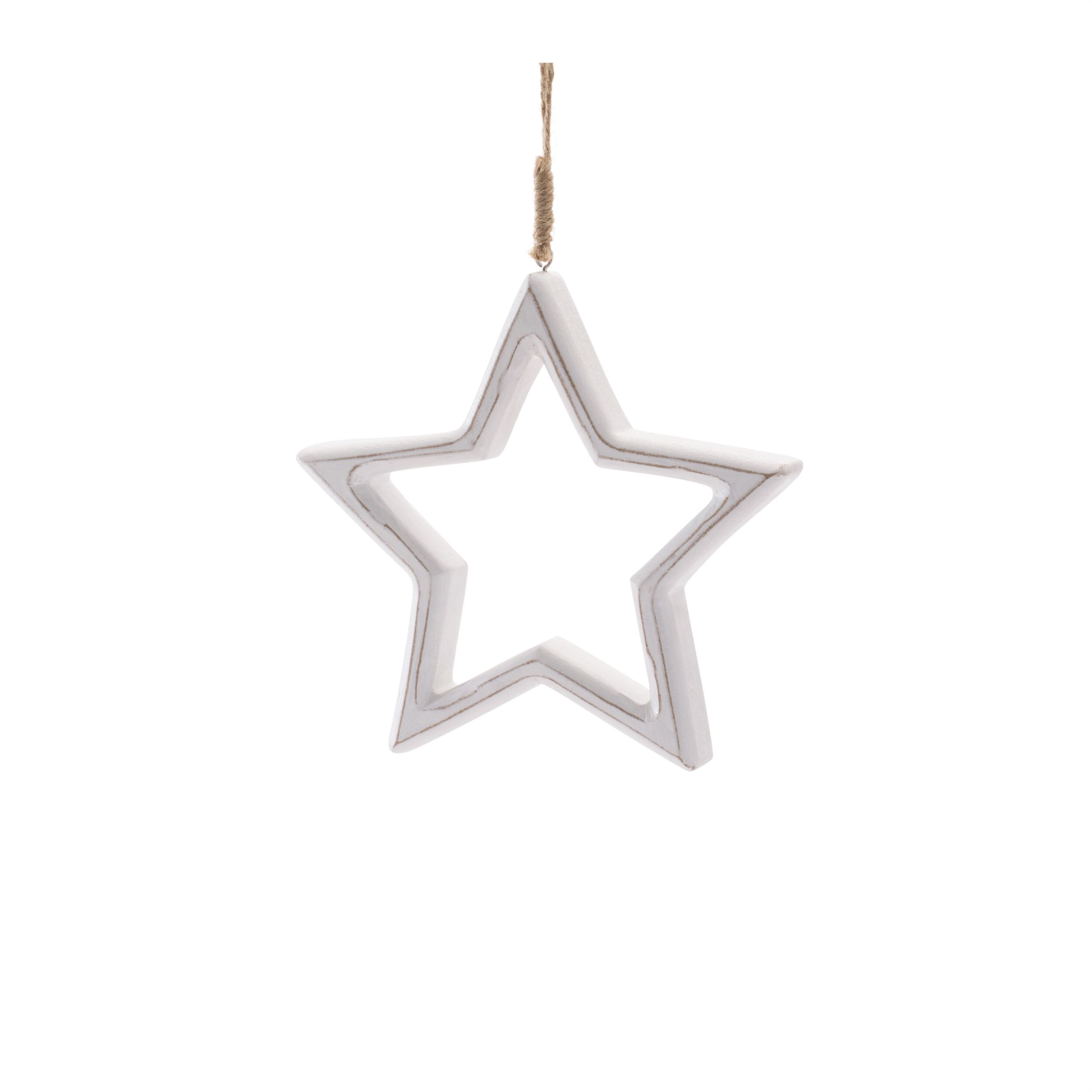 Carved Wooden Star Ornament (Set of 2), WHITE BROWN, alternate image number 3
