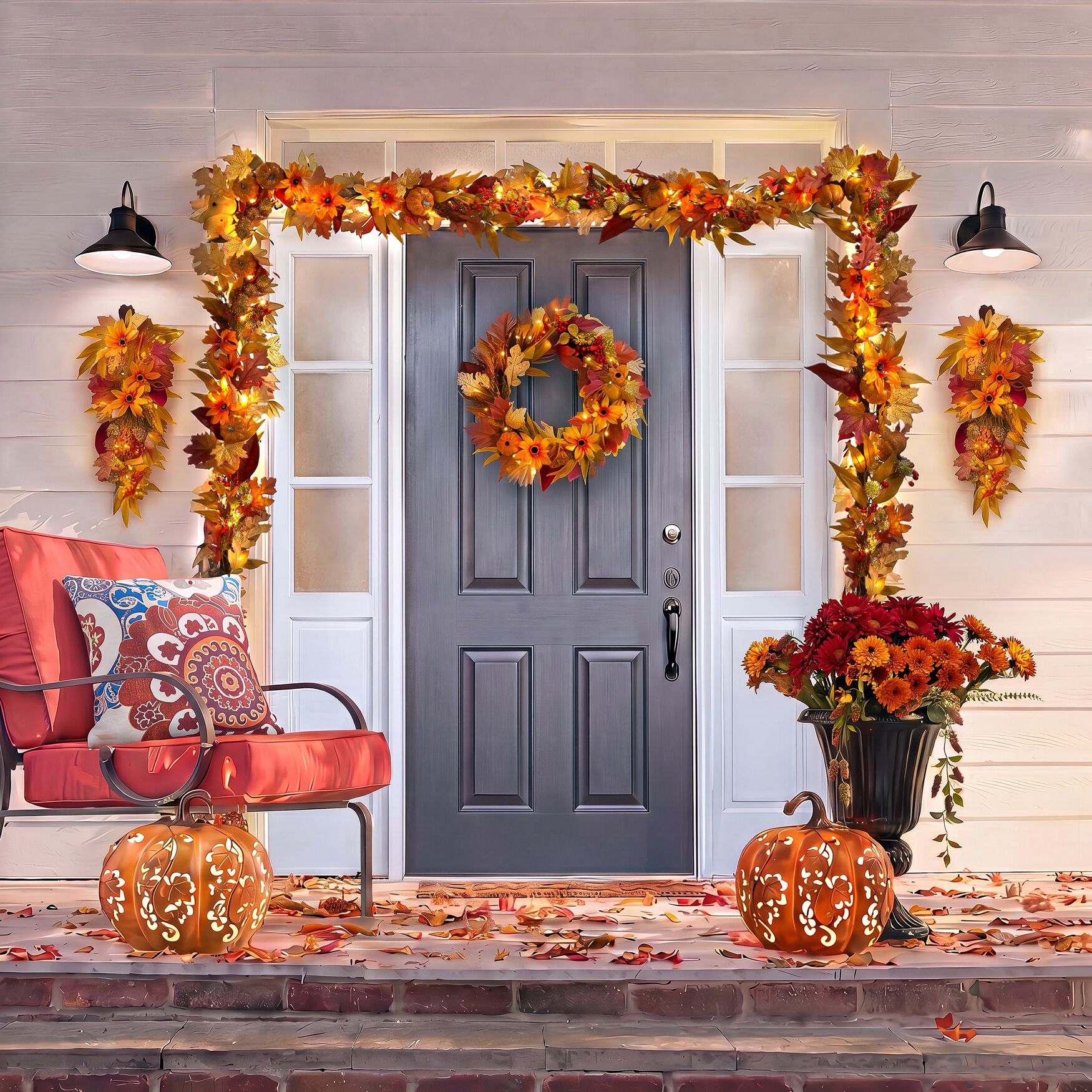 24 inches Pre-Lit Harvest Daisy Wreath, , alternate image number 4