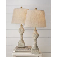 Cottage Antique White Resin 26 1/2" Table Lamp, Set 2