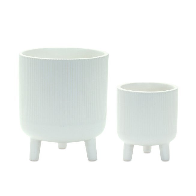 Pot w/Legs (Set of 2) 3.25 inchesD x 4 inchesH, 4.5 inchesD x 5.5 inchesH Dolomite, WHITE, hi-res image number 0