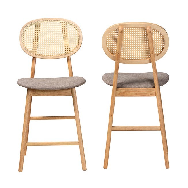 Darrion Mid-Century Modern Grey Fabric And Walnut Brown Finished Wood 2-Piece Counter Stool Set, , alternate image number 8