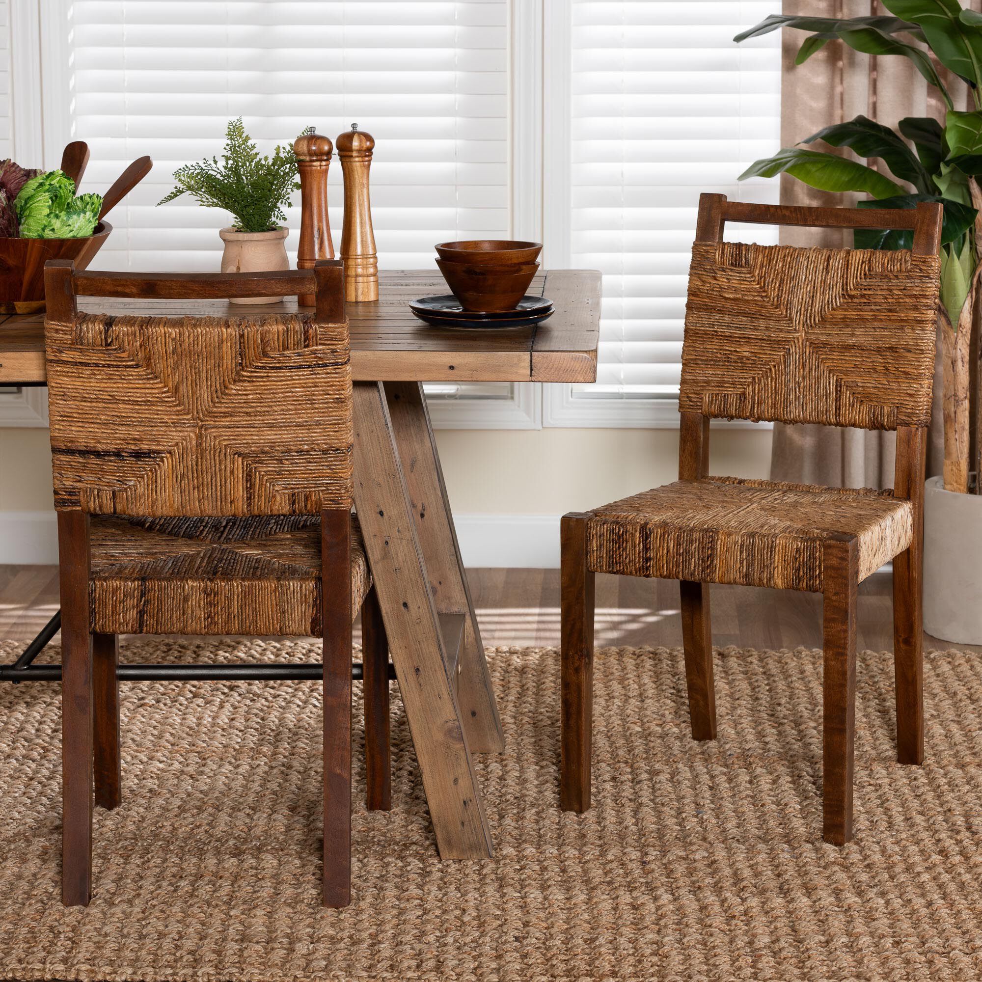 Cordoba Bohemian Natural Seagrass and Mahogany Wood 2-Piece Dining Chair, NATURAL, hi-res image number 0