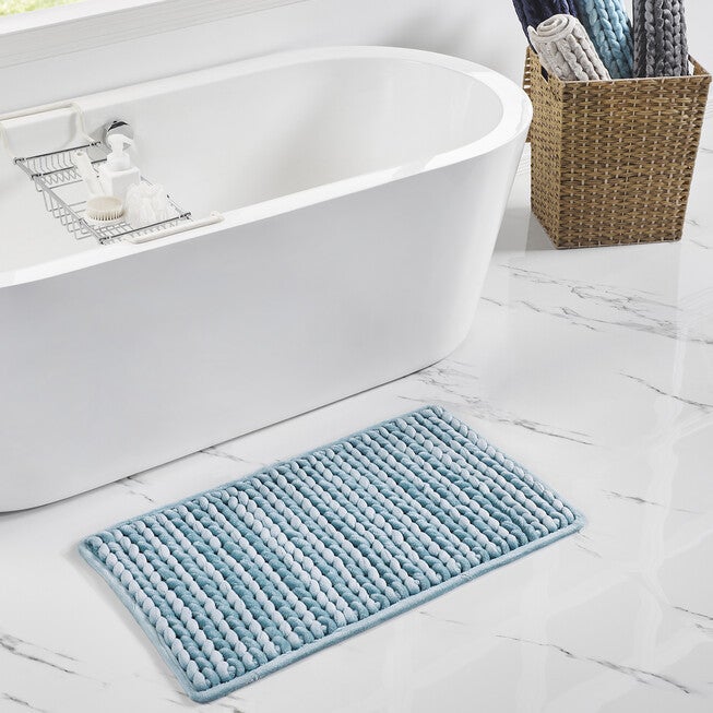 Christa Collection 25% Cotton & 75% Polyester 17 inches X 24 inches Rectangle Bath Rug, AQUA, hi-res image number 0