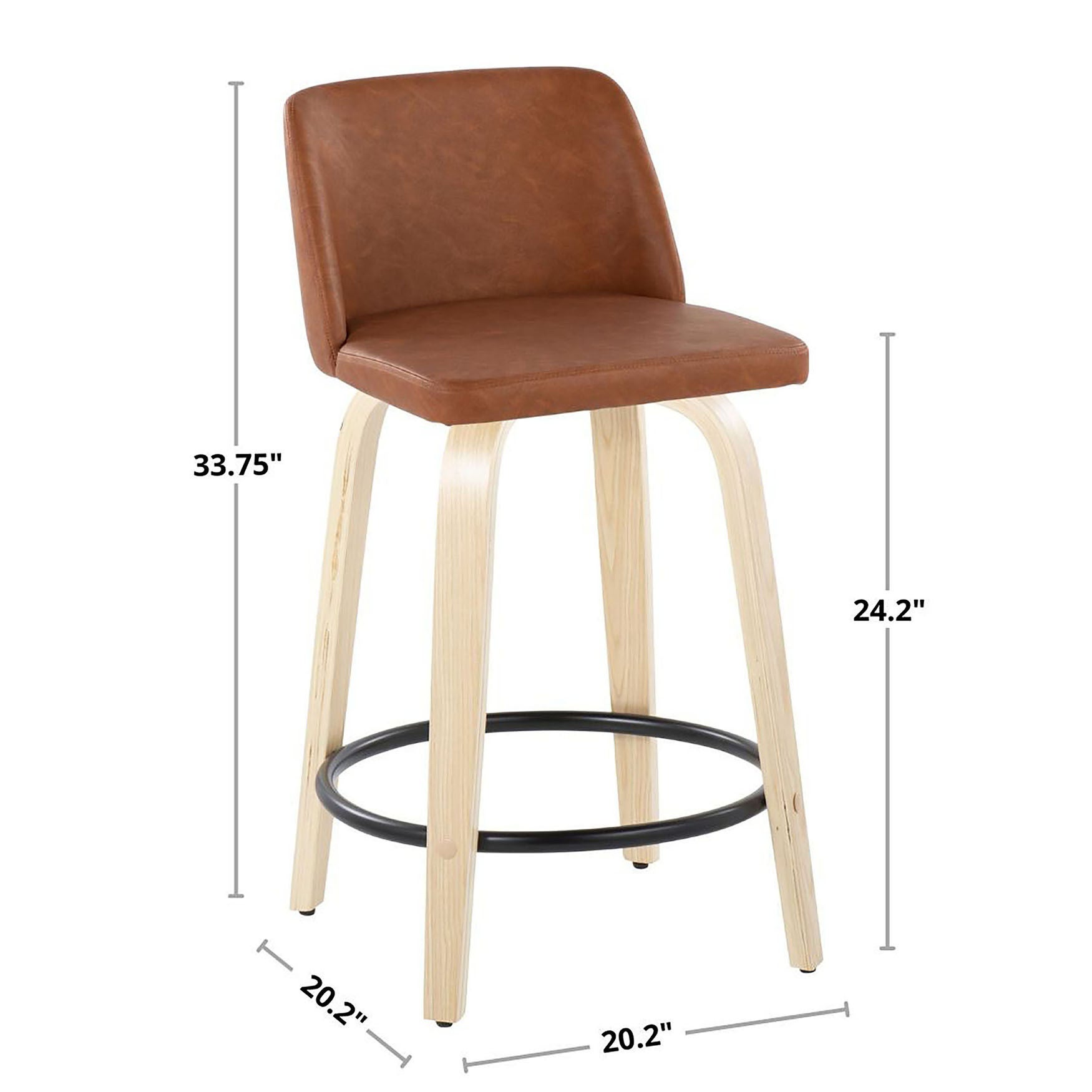 Toriano 24 inches Mid-Century Counter Stool - Set Of 2, , alternate image number 6