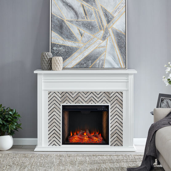 Hebbington Tiled Fireplace w/ Smart Firebox, WHITE, hi-res image number null