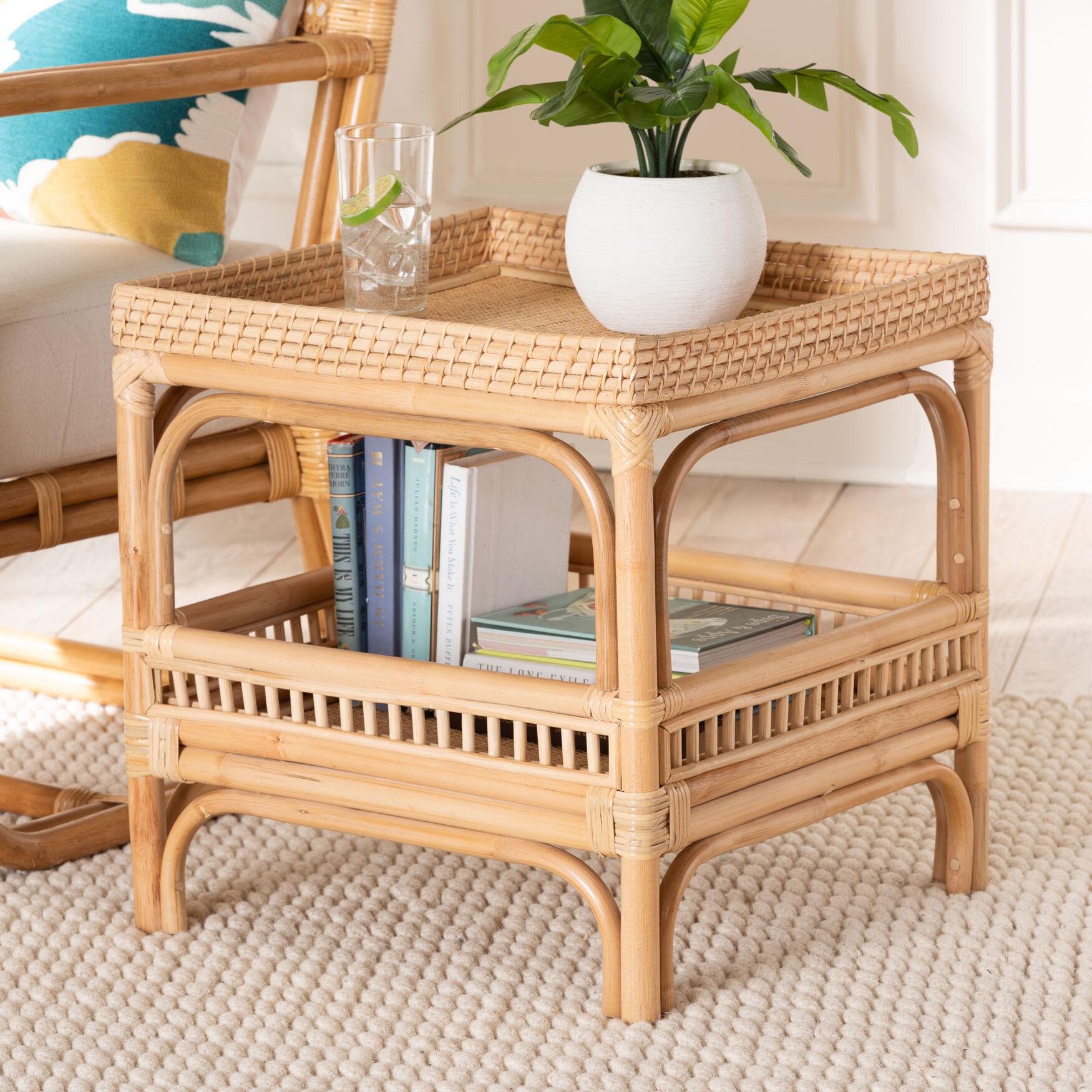 Lombok Modern Bohemian Natural Rattan End Table, , alternate image number 11