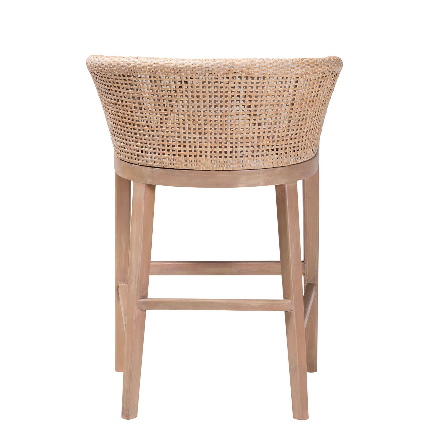 Papua Modern Bohemian Antique White Washed Rattan and Mahogany Wood Counter Stool, , alternate image number 9