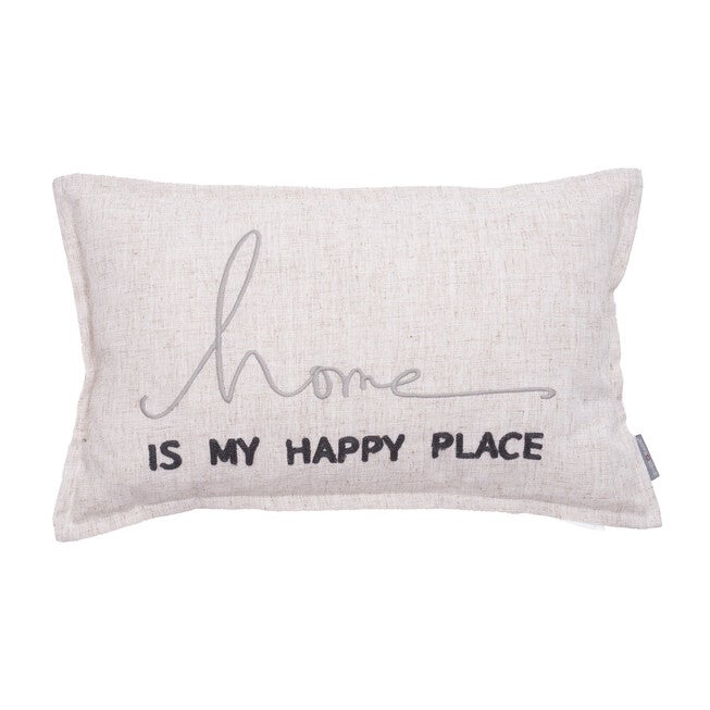 Waska Home Is My Happy Place Sentiment Linen Blend Lumbar Pillow, NEUTRAL, hi-res image number null