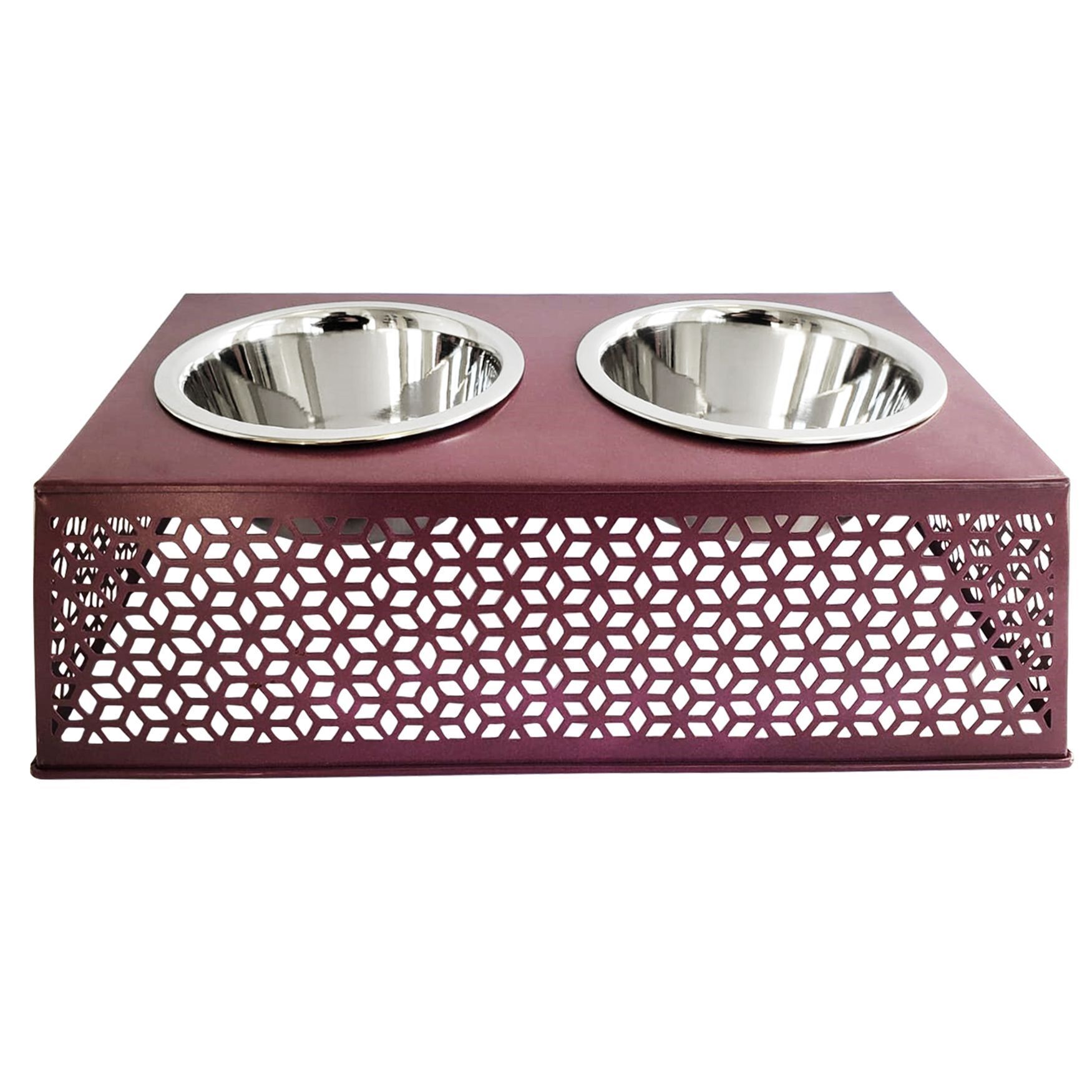 Plum Wine Raised Pet Dog Feeder with Bowls, , on-hover image number 1