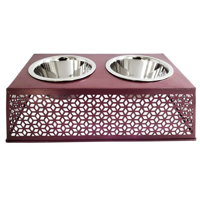 Plum Wine Raised Pet Dog Feeder with Bowls, , on-hover image number 1