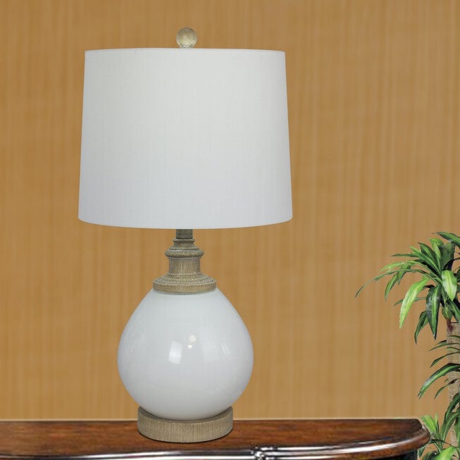 24.5 inches White Resin & Glass Table Lamp, WHITE, hi-res image number null