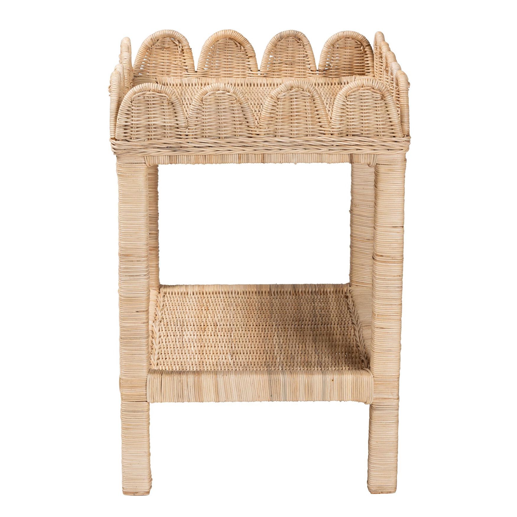 Sumana Bohemian Scallop Natural Rattan and Mahogany Side Table, , alternate image number 8