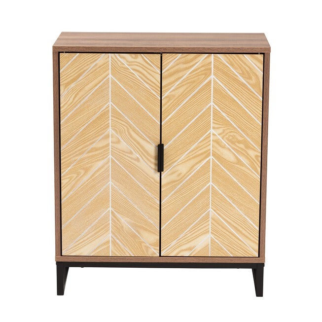 Josephine Mid-Century Modern Transitional Two-Tone Walnut And Natural Brown Finished Wood And Black Metal 2-Door Storage Cabinet, , alternate image number 2
