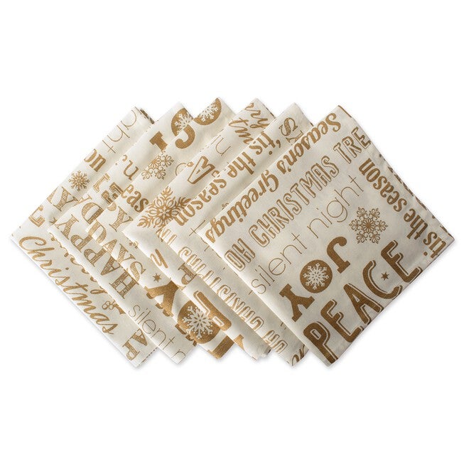 Gold Christmas Collage Napkin, Set of 6, GOLD, hi-res image number null