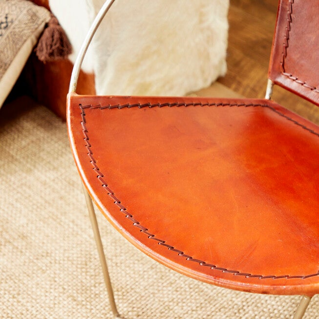 Brown Goat Leather And Iron Accent Chair Round Chair, , alternate image number null