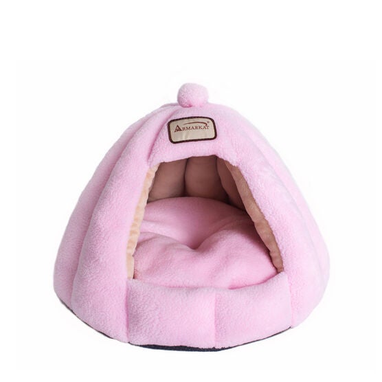 Plush Faux Fleece Cave Cat dog Bed, Soft PInk, PINK, hi-res image number null