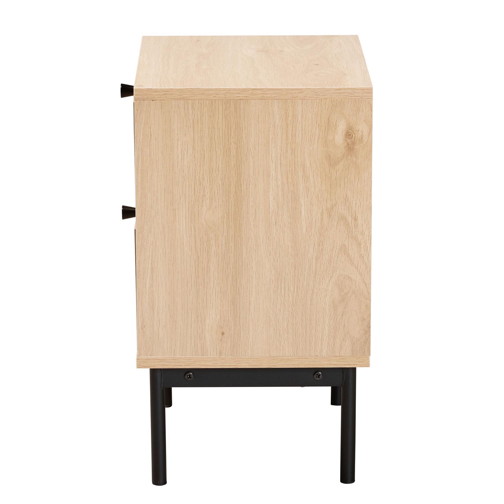 Sherwin Mid-Century Modern Light Brown And Black 2-Drawer End Table With Woven Rattan Accent, , alternate image number 3