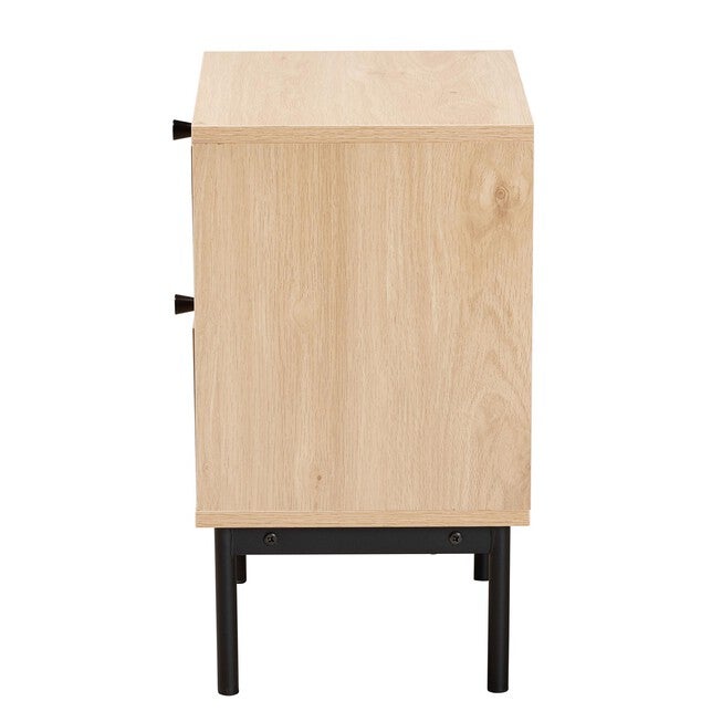 Sherwin Mid-Century Modern Light Brown And Black 2-Drawer End Table With Woven Rattan Accent, , alternate image number 3