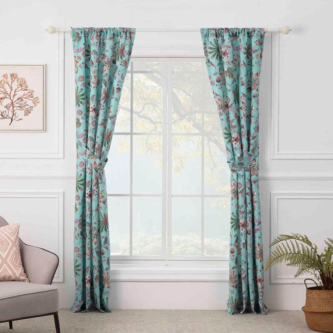 Audrey Turquoise Curtain Panel Pair, , on-hover image number 1