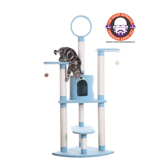 Classic 65 inches Real Wood Five Levels Cat Tree With Perch, Condo, Hanging Tunnel, SKY, hi-res image number 0