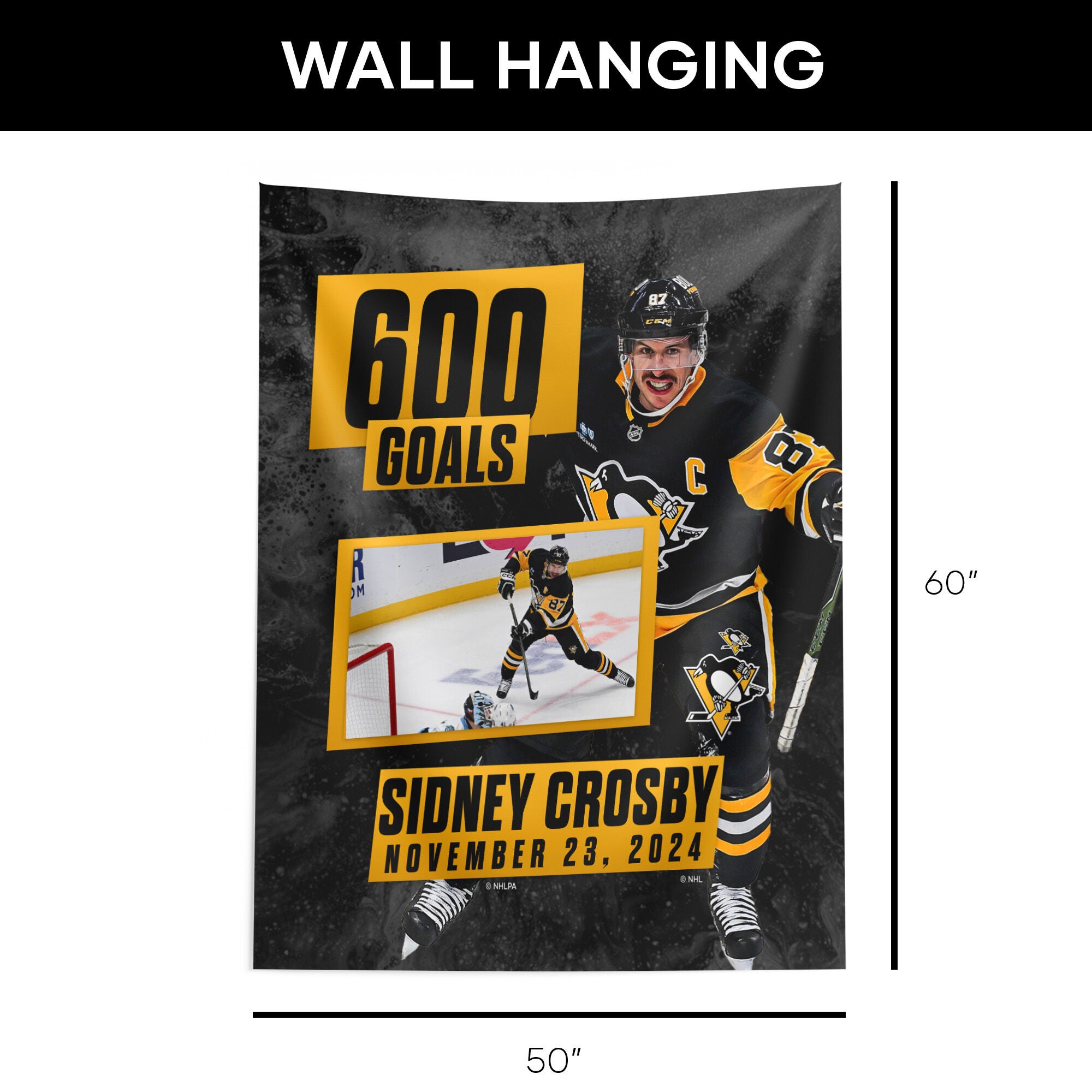 Pittsburgh Penguins Sidney Crosby NHL 600 Goal Milestone Wall Hanging 50x60 Inches, BLACK, alternate image number 5