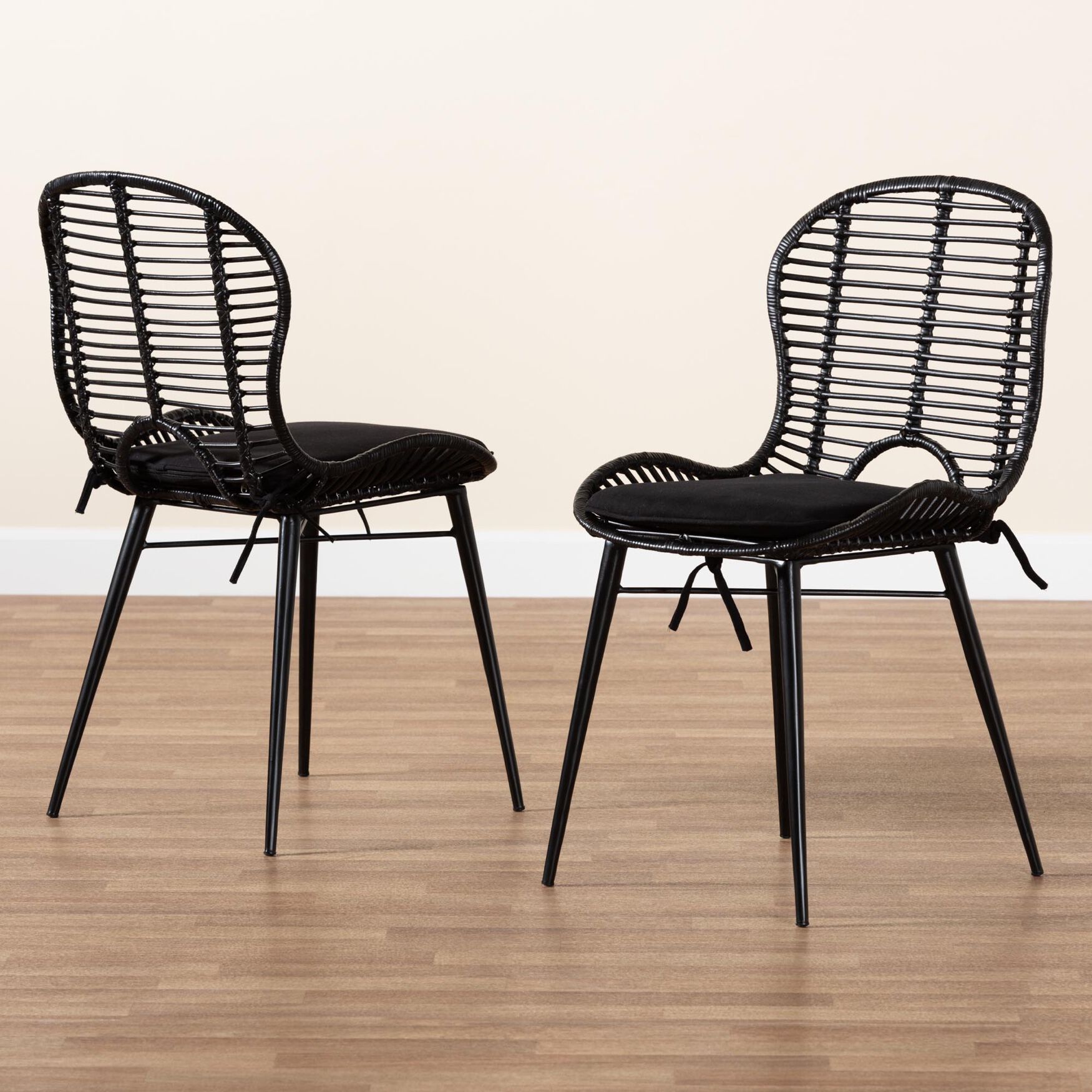 Brenna Modern Bohemian Greywashed Rattan And Black Metal Dining Chair, , alternate image number 13