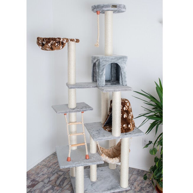 Real Wood 78 inches Cat Climber Play House With Lounge Basket, , alternate image number null