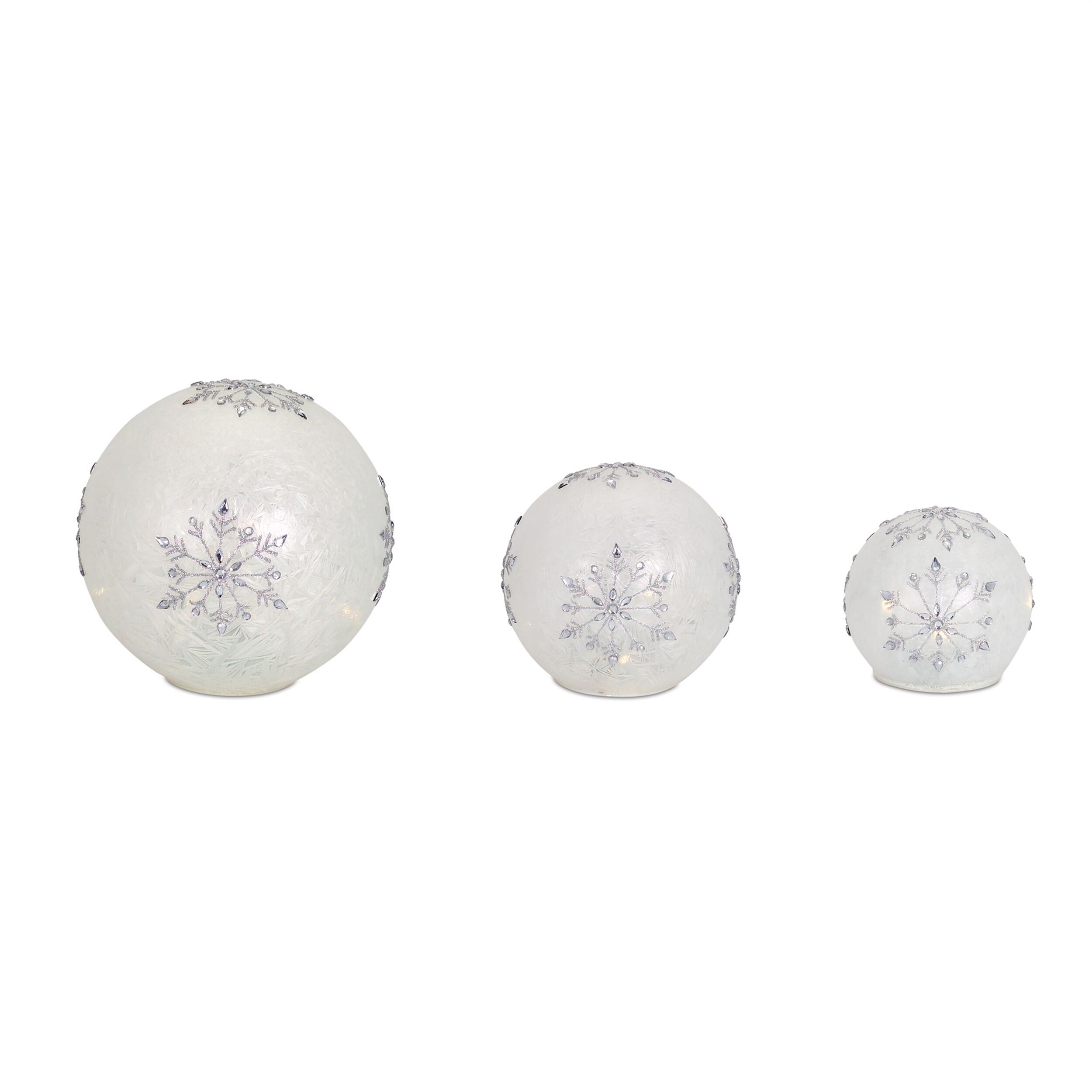 LED Frosted Snowflake Jewel Globe (Set of 3), WHITE SILVER, hi-res image number 0