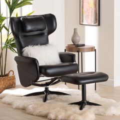 Elwood Modern Brown Faux Leather 2-Piece Lounge Chair and Footrest Set