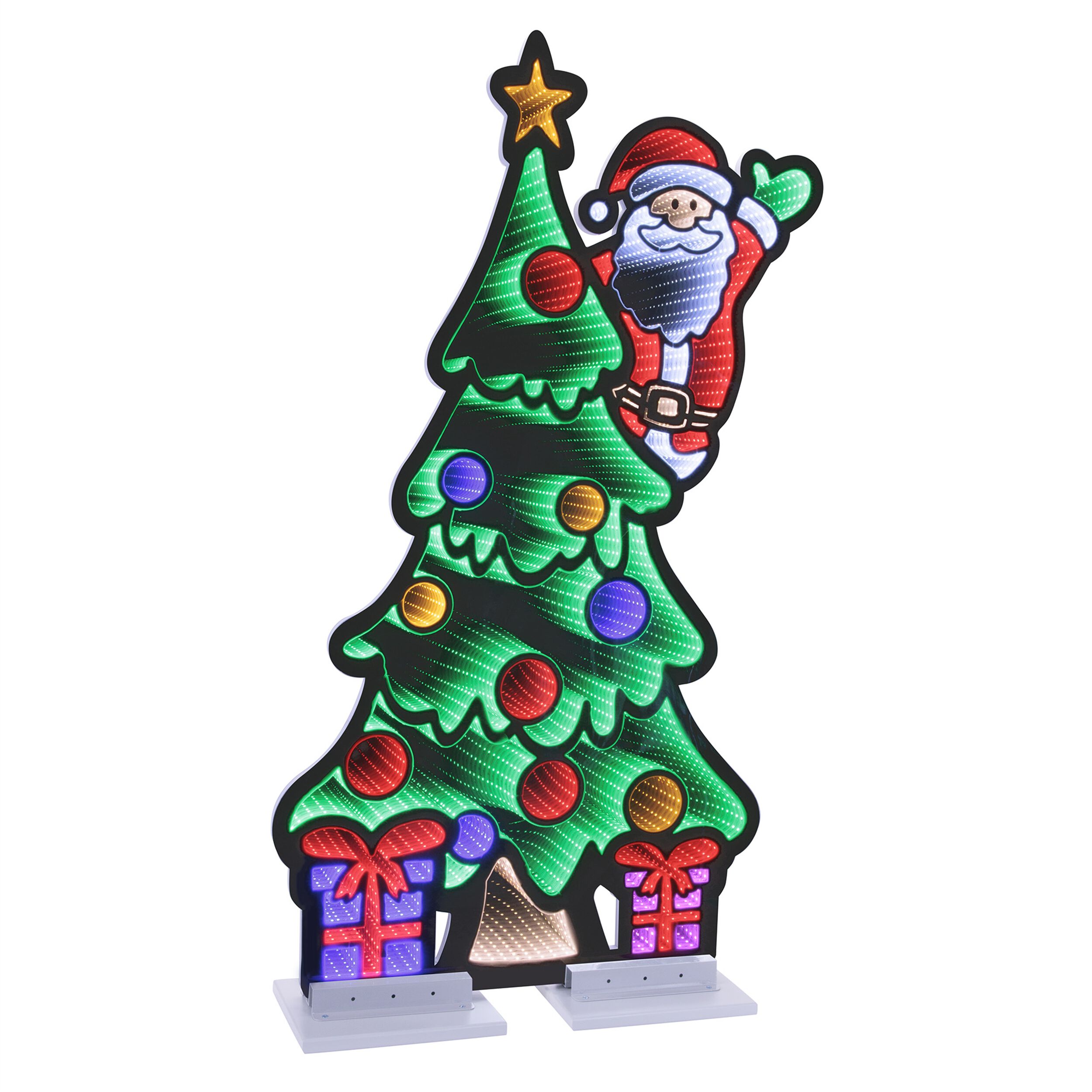Santa and Christmas Tree Ekkolight 48 inchesH, MULTICOLOR, hi-res image number 0