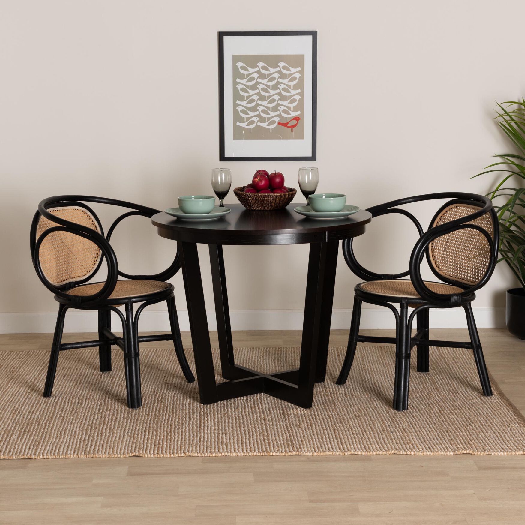 Palesa Modern Bohemian Two-Tone Black And Natural Brown Rattan Dining Chair, , alternate image number 16