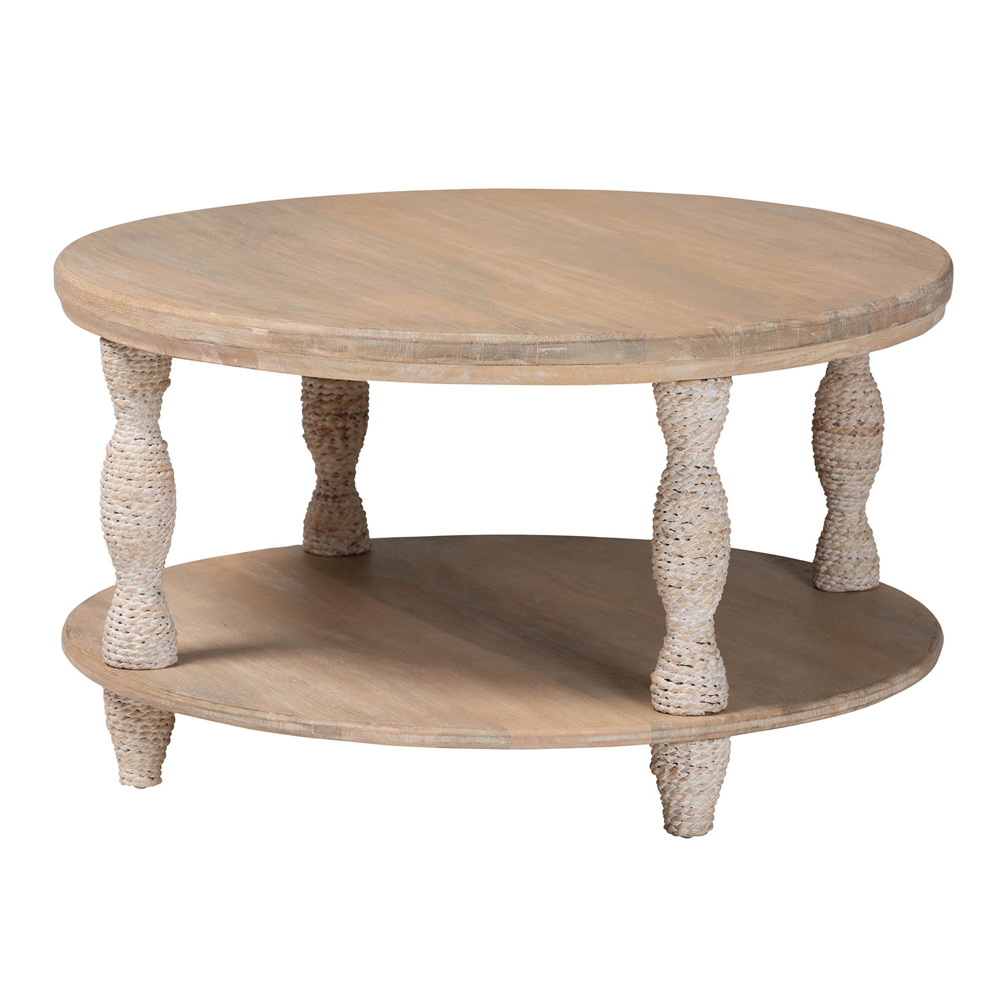 Lejane Wood Coffee Table with Seagrass Wrapped Legs, WHITEWASH, alternate image number 1