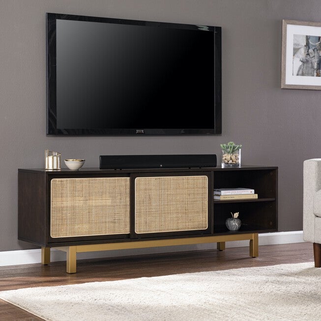 Carondale Sliding Door Media Stand, BROWN, hi-res image number 0