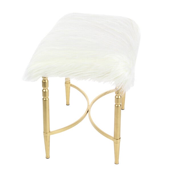 Gold Fur and Metal Contemporary Stool, 20x26x18, , alternate image number 2