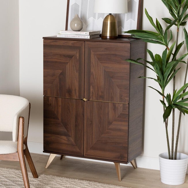 Graceland Mid-Century Modern Transitional Walnut Brown Finished Wood Shoe Cabinet, , alternate image number 7