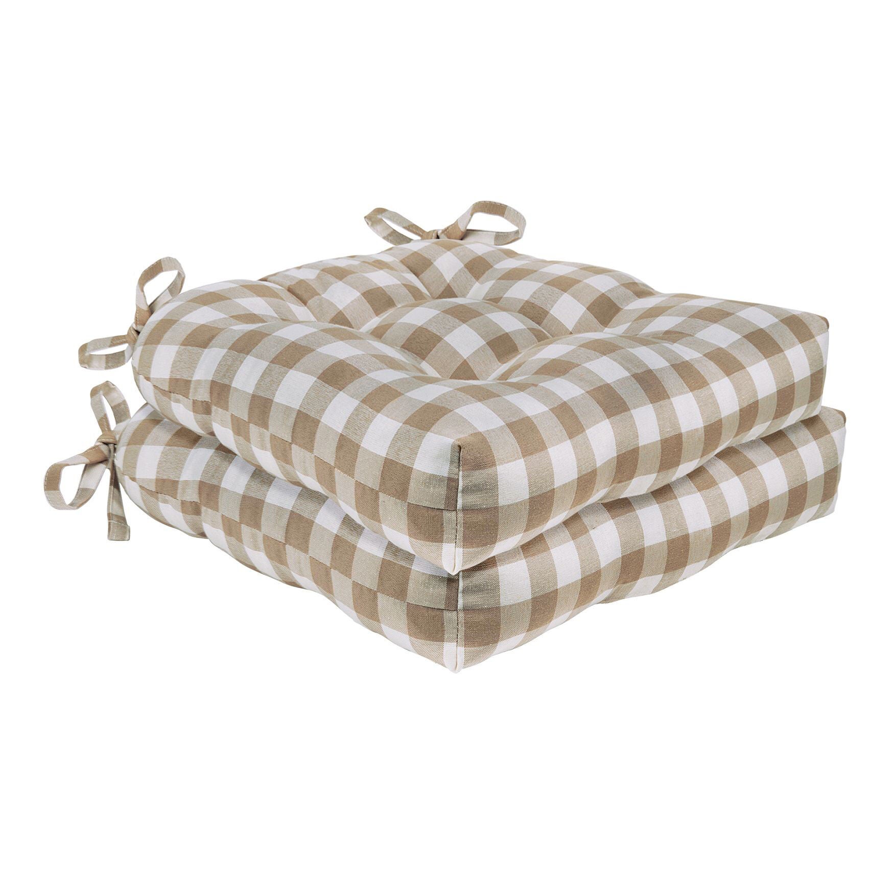 Buffalo Check Tufted Chair Seat Cushions Set of Two, TAUPE, hi-res image number 0
