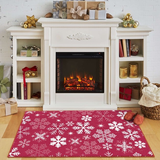 Snowflakes Red Kitchen Rug, , alternate image number 7