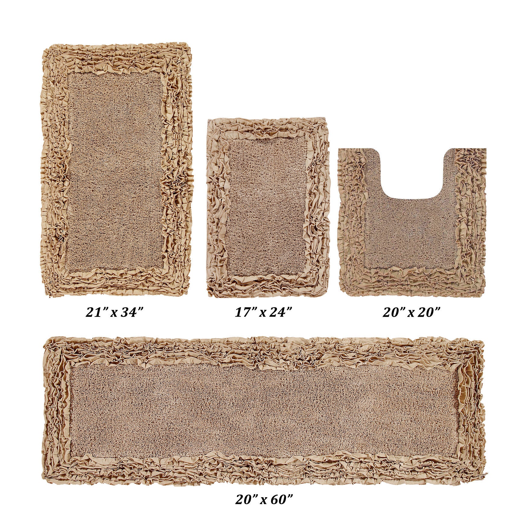 Shaggy Border Bath Rug Mat, 5 Pc Set, (17 inches X 24 inches | 20 inches X 20 inches | 21 inches X 34 inches | 24 inches X 40 inches | 20 inches X 60 inches), BEIGE, hi-res image number 0